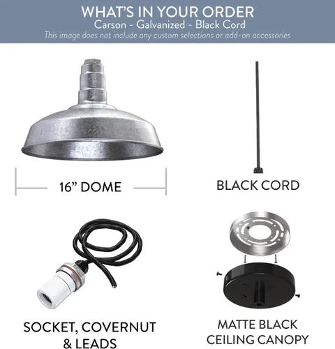 Miniatura 9 de Steel Lighting Co. Carson Barn Light Colgante montado en el techo Cúpula de 16 pulgadas Cable negro Luz de acero de estilo industrial