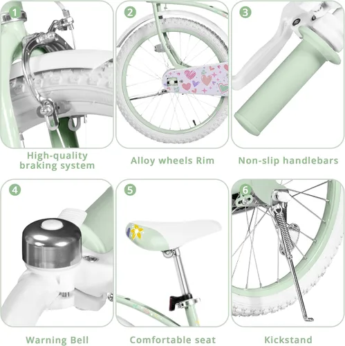 Miniatura 5 de Bicicleta de 20 pulgadas para niñas con canasta, bicicleta para niños de 7 a 12 años, bicicleta de crucero de playa verde y rosa para niñas, frenos