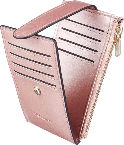 Miniatura 28 de Chelmon Cartera de mujer delgada con bloqueo RFID, billetera plegable con varios compartimientos para tarjetas con bolsillo con cremallera, Beige