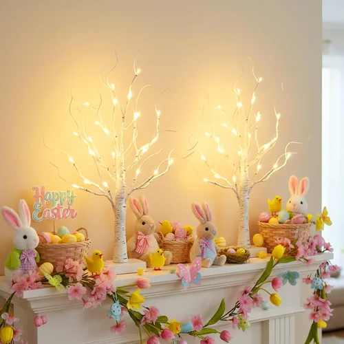 Miniatura 9 de EAMBRITE Árbol de abedul con luces LED, árbol de Navidad blanco, lámpara de árbol artificial pequeña y delgada preiluminada con ramitas