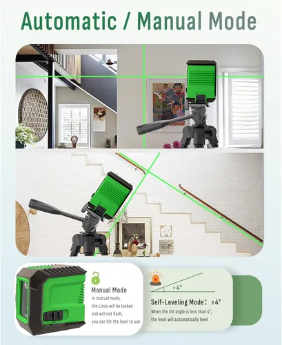 Miniatura 2 de Nivel láser con trípode de 50 pulgadas, nivel láser de línea cruzada autonivelante de 360°, herramienta niveladora de línea horizontal y vertical