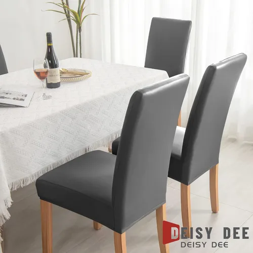 Miniatura 6 de Deisy Dee Fundas de cuero impermeables para sillas de comedor Parson (4, negro)