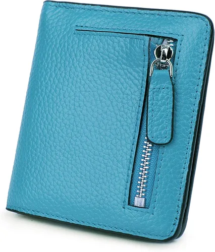 BIG SALE-AINIMOER billetera de bolsillo pequeña con cremallera, plegable, compacta de cuero con bloqueo por identificación por radiofrecuencia, para