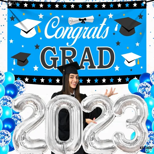 Miniatura 2 de KatchOn, Globos azules 2023 y pancartas de graduación – Grandes, paquete de 30 Cartel de felicitación de graduación Decoraciones de graduación