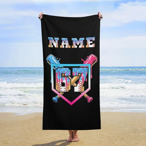 Miniatura 17 de Toalla de playa de béisbol personalizada con nombre, divertidas toallas de playa personalizadas de 67 memes para niños, toallas número seis siete