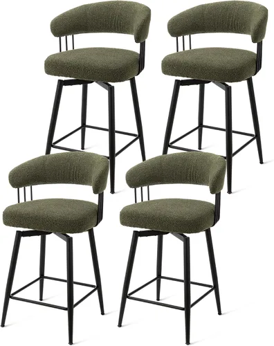 Miniatura 18 de Glitzhome Juego de 2 taburetes de bar giratorios de 31.5 pulgadas de altura de asiento, modernos taburetes de bar de tela verde cazador de mediados