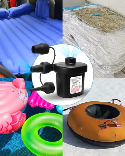 Miniatura 4 de Bomba de aire eléctrica inflable, bomba de inflado rápida portátil de 110 V AC/12 V CC con 3 boquillas, utilizada para barcos inflables, etc