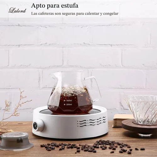 Miniatura 7 de Lalord Cafetera de Vertido, Jarra de Vidrio Borosilicato de 20 oz con 100 pcs Filtros de Papel V60 por Gsform, Mango de Nogal y Tapa de Vidrio