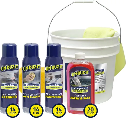 Kit de detalles RV de 7 piezas, contiene lavado y cera de RV, limpiador de superficies suaves y vinilo, limpiador de superficies duras, spray