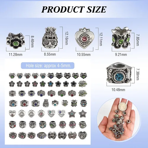 Miniatura 2 de TOAOB 30 cuentas de diamantes de imitación europeos Lampwork grandes agujeros espaciadores abalorios suministros para pulsera collar joyería