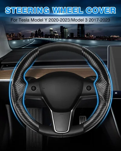 Miniatura 2 de Shademax Funda para Volante de Tesla Modelo Y/3 2017-2025 2026 (Compatible con Modelo Y Juniper 2026/ Modelo 3 Highland) Funda Protectora de Volante