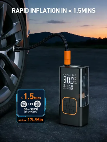 Miniatura 5 de Inflador de neumáticos, compresor de aire portátil, mini bomba inalámbrica para bicicleta con pantalla digital, 150 PSI neumáticos de coche bomba