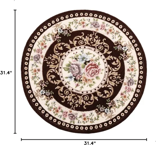 Miniatura 3 de Alfombra redonda floral de 2.6 pies, clásica, antideslizante, lavable a máquina, alfombra de cocina sostenible, alfombra tradicional para sala
