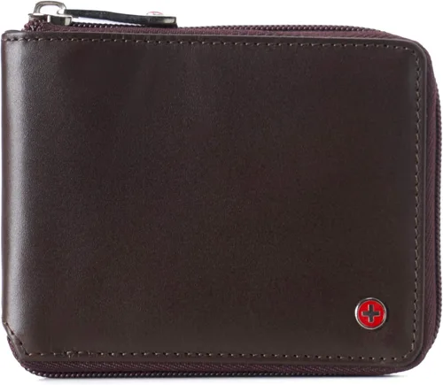 Alpine Swiss Logan - Cartera de cuero con cremallera RFID para hombre, con cremallera alrededor de la bifurcación, viene en caja de regalo