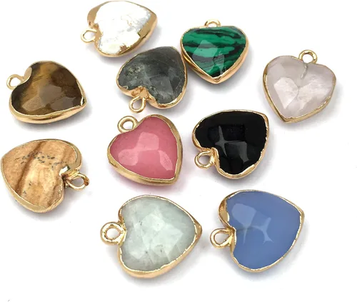 QSLLER 8 colgantes de piedra natural en forma de corazón, sanación de chakras, reiki, amuleto a granel para hacer joyas