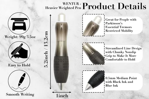 Miniatura 2 de HEAVIER - Bolígrafos con peso para temblores de manos, pacientes de Parkinson, artritis de mano, síndrome del túnel carpiano y baja fuerza