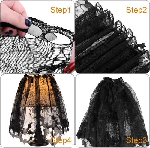 Miniatura 3 de Boao 2 cortinas de telaraña de Halloween, cubierta de encaje para ventana, puerta, chimenea, cubierta de bufanda con 2 cintas para decoración
