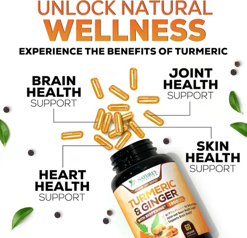 Miniatura 7 de Cúrcuma Curcumina con BioPerine & Jengibre 95% Curcuminoides 1950mg – Pimienta Negra para Absorción, Hecho en Estados Unidos, apoyo inmunológico