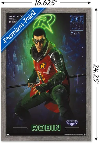 Miniatura 3 de Trends International DC Comics Gotham Knights - Póster de pared de Robin, 14.725 x 22.375 pulgadas, versión enmarcada de madera de granero