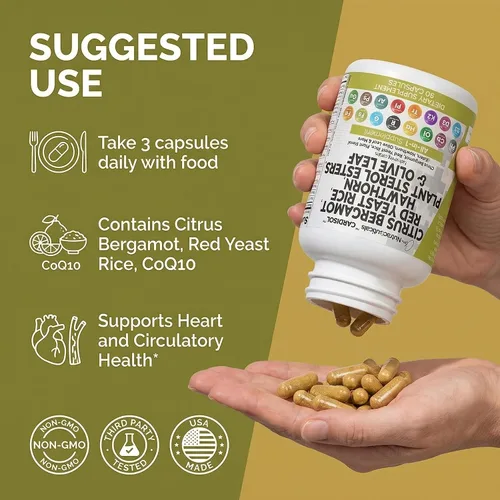 Miniatura 6 de Clean Nutraceuticals Cápsulas de arroz de levadura roja de bergamota cítrica con esteroles vegetales, con extracto de espino y hoja de olivo