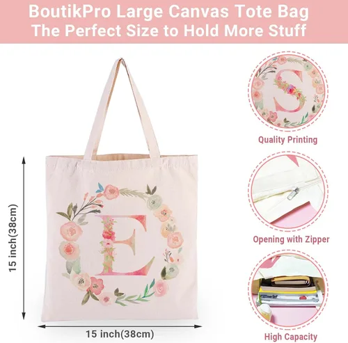 Miniatura 5 de Bolsa de lona personalizada con inicial floral con cremallera, bolsa de monograma, bolsa de cosméticos, regalo para mujeres, dama de honor