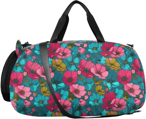 Miniatura 2 de Buttercup Turquoise Fuschia Line Drawing Gym Duffel Bag with Shoes Compartment Large Capacity Travel Duffel Bag for Beach Swim Bags Pool Sports