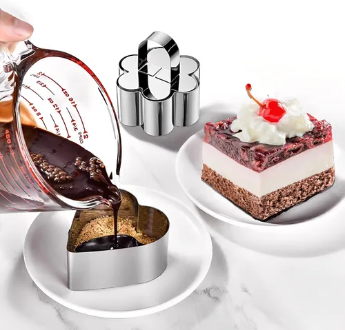 Miniatura 2 de Anillos para tartas de cocina, moldes de mousse de postre de acero inoxidable con empujador para hacer postres (4 piezas)