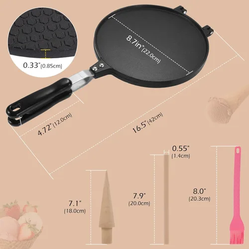 Miniatura 2 de Dyna-Living Máquina para hacer conos de gofres antiadherentes para helados de 8.66 pulgadas, máquina de aluminio para hacer rollos de huevos