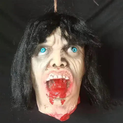 Miniatura 14 de RiceelSor Decoración colgante de cabeza dividida para Halloween, diseño de cadáver sangriento, de terror, de tamaño real, con peluca, disfraz