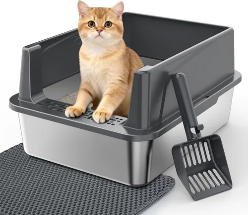 Miniatura 13 de Caja de arena de acero inoxidable, cajas de arena extra grandes para gatos grandes, caja de arena de metal extragrande para gatos con tapa, caja XL