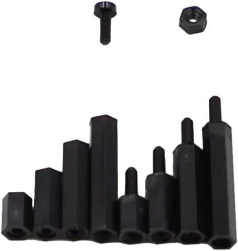 Miniatura 6 de M2 Nylon Hex Macho-Hembra Separadores Separadores Tornillo Tuerca Surtido Kit (Negro)