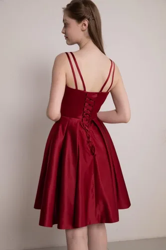 Miniatura 3 de Tianzhihe Vestidos cortos de satén para adolescentes 2024 con tirantes delgados, vestidos de fiesta de cóctel con bolsillos