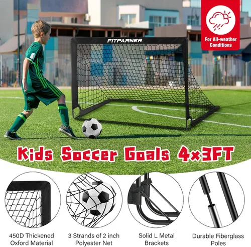 Miniatura 4 de Portería de fútbol, portería de fútbol para niños en el patio trasero, 2 unidades, redes de fútbol portátiles de 4 x 3/6 x 4 pies con objetivo