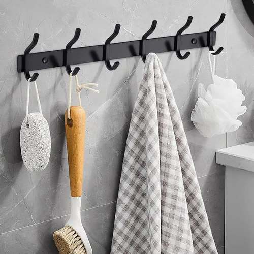 Miniatura 24 de Ganchos de pared negros, perchero de pared de 30 cm con 4 ganchos, ganchos de pared resistentes para colgar mochila, bolso, cartera, ropa, sombrero