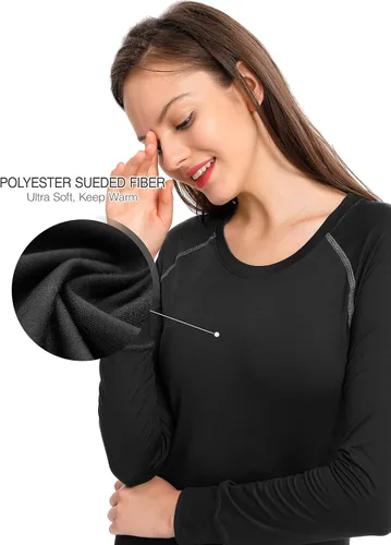 Miniatura 3 de Femofit Conjunto de ropa interior térmica para mujer, parte superior suave, capa base cálida, tallas S-XL, Negro
