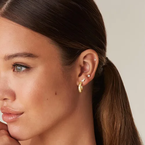 Miniatura 2 de PAVOI 14K Gold Plated Wide Flat Edge Hoop Earrings for Women Rose, White and Yellow Gold Hoops Hypoallergenic Jewelry