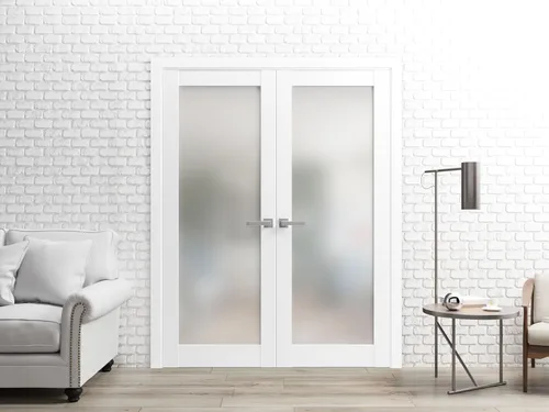 Miniatura 2 de SARTODOORS Planum 2102 Puertas francesas interiores de doble oscilación con vidrio esmerilado, madera maciza, accesorios incluidos, 36x84, blanco