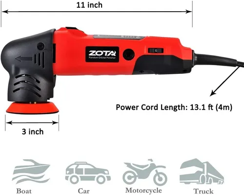 Miniatura 3 de Pulidora Orbital ZOTA, pulidor Orbital de 3 pulgadas con cable de 13,1 pies, minikit de pulidora rotativa portátil con 3 almohadillas de pulido