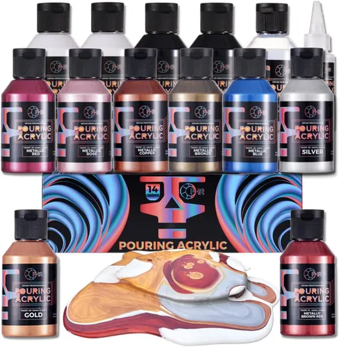 Miniatura 15 de OPHIR Total 22.8OZ Set de Pintura Acrílica para Verter, 3 Suministros de Pintura Acrílica Premezclada para Verter en Negro y 3 en Blanco, para Juego