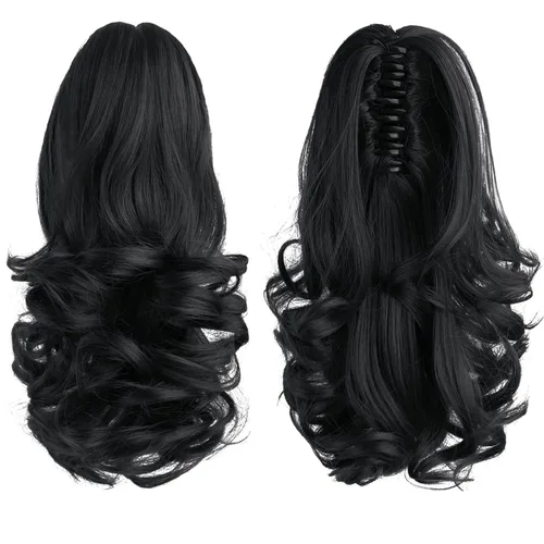Miniatura 5 de Extensión de cola de caballo de color negro, pinza de extensiones de cabello rizado para mujer, extensiones de cabello sintético de cola de caballo