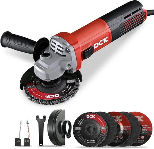 DCK Amoladora angular de 9.0 amperios, amoladora eléctrica de 4-1/2 pulgadas, herramienta de potencia de 11800 RPM, mango auxiliar y 2 protecciones