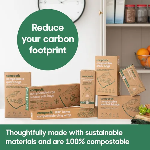 Miniatura 9 de Compostic Bolsas compostables para aperitivos, tamaño de aperitivo (60 unidades), paquete de iniciación – Sellado resellable, a base de plantas