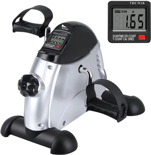 Mini Exercise Bike, himaly Under Desk Bike Pedal Exerciser Portable Foot Cycle Arm & Leg Peddler Machine with LCD Screen Displays Plateado y negro