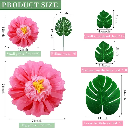 Miniatura 2 de Canlierr Paquete de 40 suministros de decoración de fiesta tropical, papel de seda grande, flores de hibisco, hojas de palma sintéticas, juego