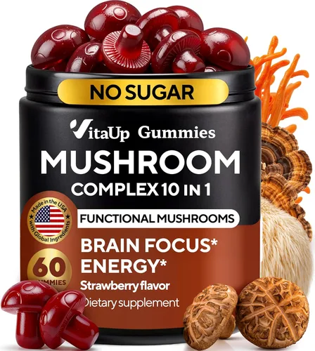 VitaUp Gomitas de hongos para adultos – Suplemento de hongos 10 en 1 fabricado en Estados Unidos – Complejo de hongos con melena de león, cordyceps,
