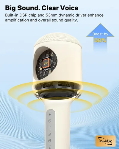 Miniatura 2 de Micrófono de karaoke inalámbrico Bluetooth con luces dinámicas, micrófono de mano portátil, 6 efectos de sonido, batería de 10 horas, perfecto