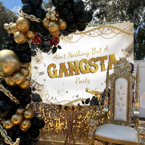 Miniatura 2 de MEHOFOND Telón de fondo de cumpleaños de gángster de 7 x 5 pies, no es nada más que una fiesta de gangsta, fondo de fotografía de los años 70, 80