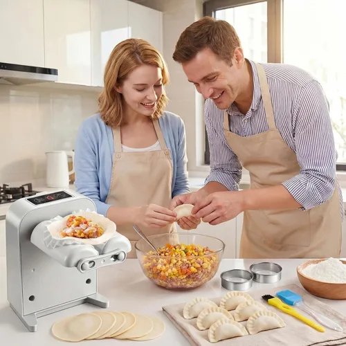 Miniatura 8 de Máquina automática para hacer albóndigas, máquina de prensa eléctrica fácil y rápida para el hogar con prensa Empanada, cortadores de masa, cuchara