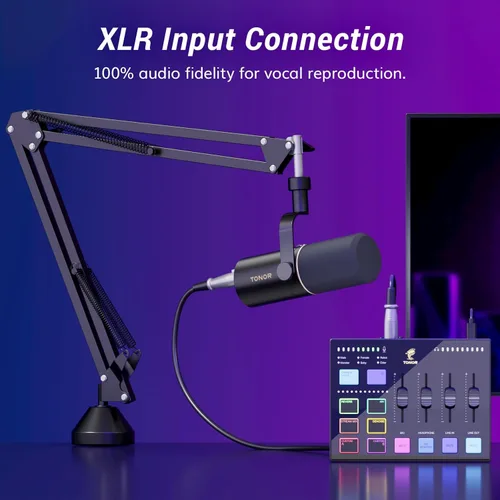 Miniatura 2 de TONOR Kit de micrófono dinámico para podcasts, interfaz de audio y micrófono XLR/USB para podcasting, grabación, micrófono de estudio cardioide XLR