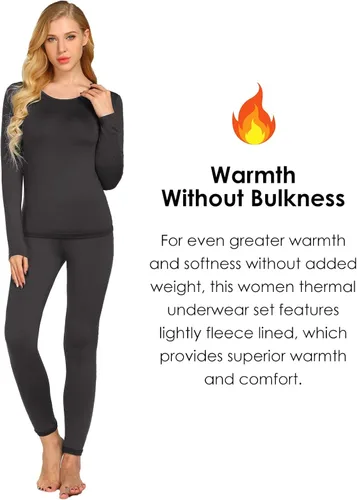 Miniatura 2 de Ekouaer Conjunto de ropa interior térmica para mujer, con forro polar largo y forro polar, conjunto de 2 piezas